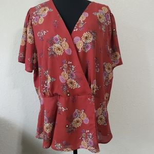 Mauve Women's Wrap Floral Top Plus Size 2X